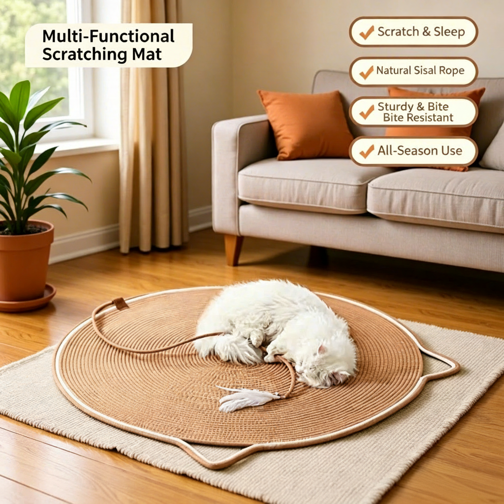Large Round Cat Scratcher Mat and Bed Hand Woven